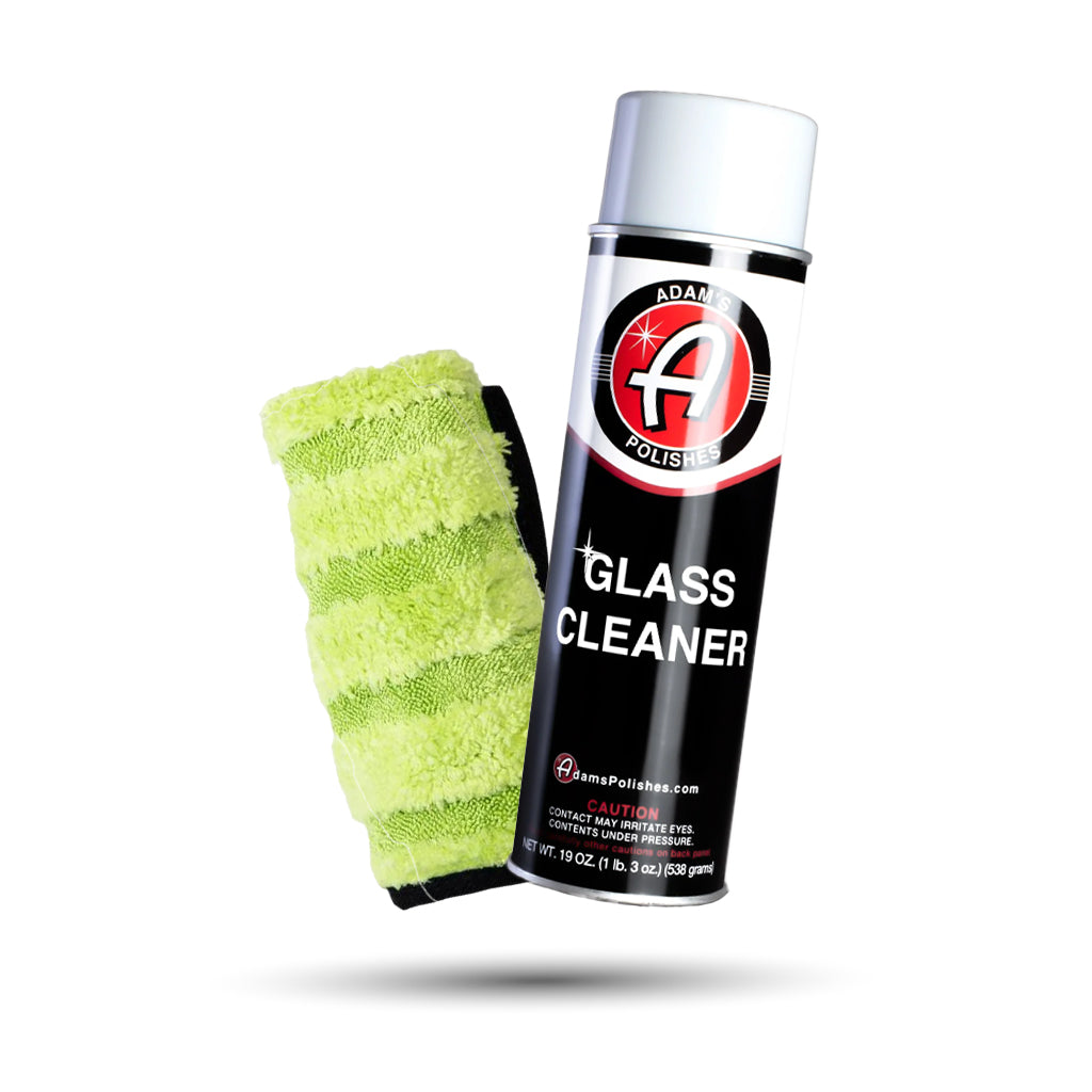 Adam’s Aerosol Glass Cleaner & Green Microfiber Glass Towel Bundle